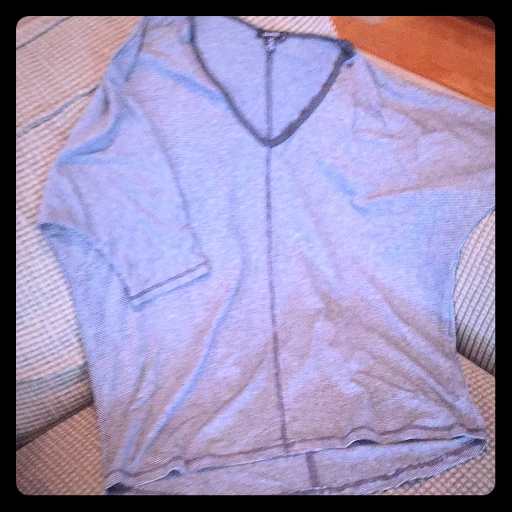 Tahari grey and white striped top